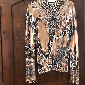 Animal print sweater with zipper front